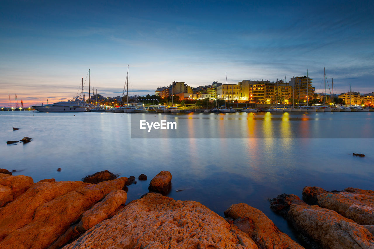 Evening view of zea marina in athens, greece.