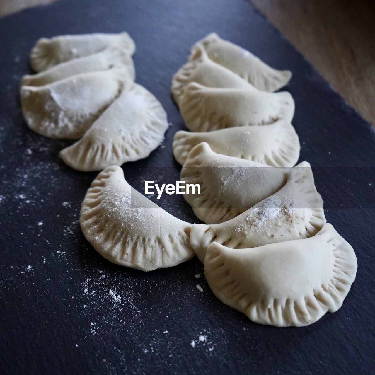 High angle view of pierogi on table