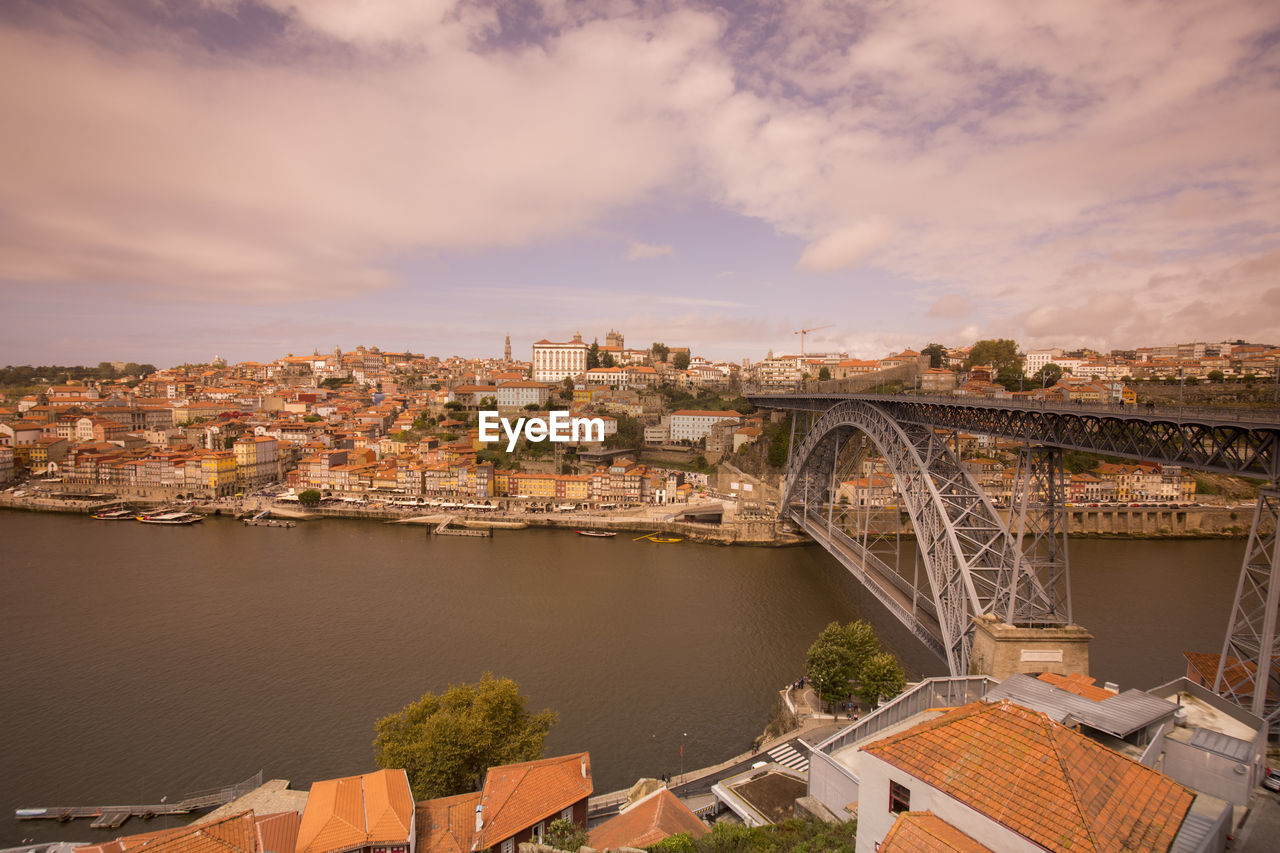 High angle view of dom luis i bridge over douro river in city