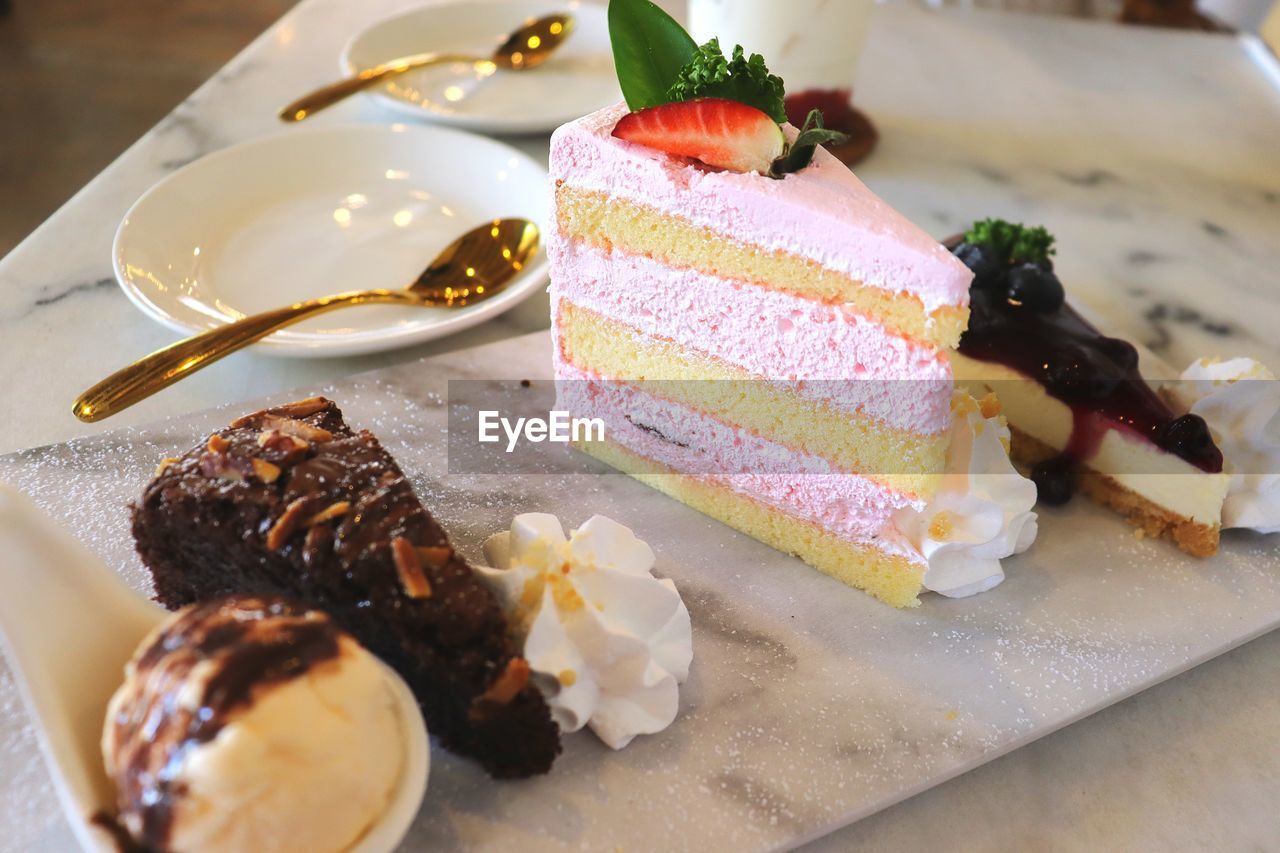 high angle view of dessert in plate on table