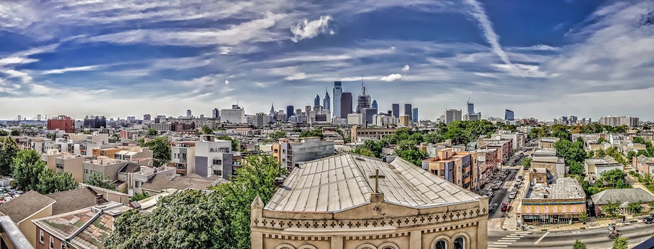 HIGH ANGLE SHOT OF CITYSCAPE AGAINST SKY