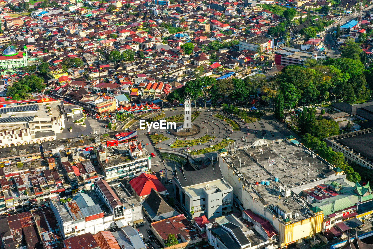 High angle view of buildings in city