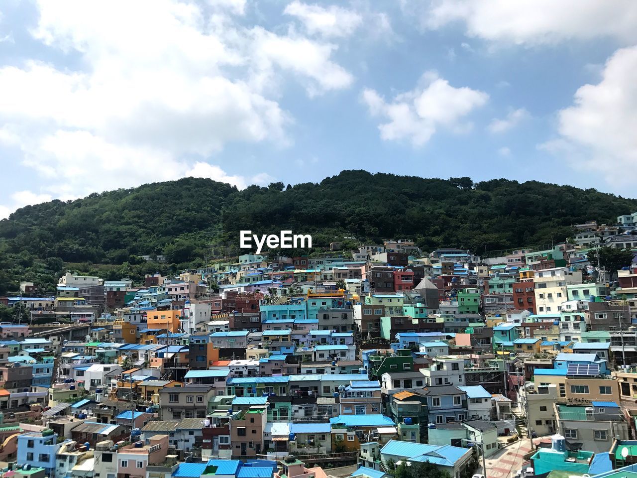 High angle view of cityscape against sky