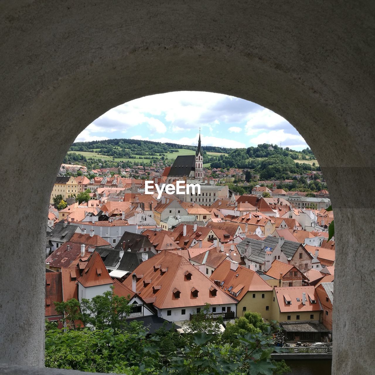 High angle view of idyllic old town