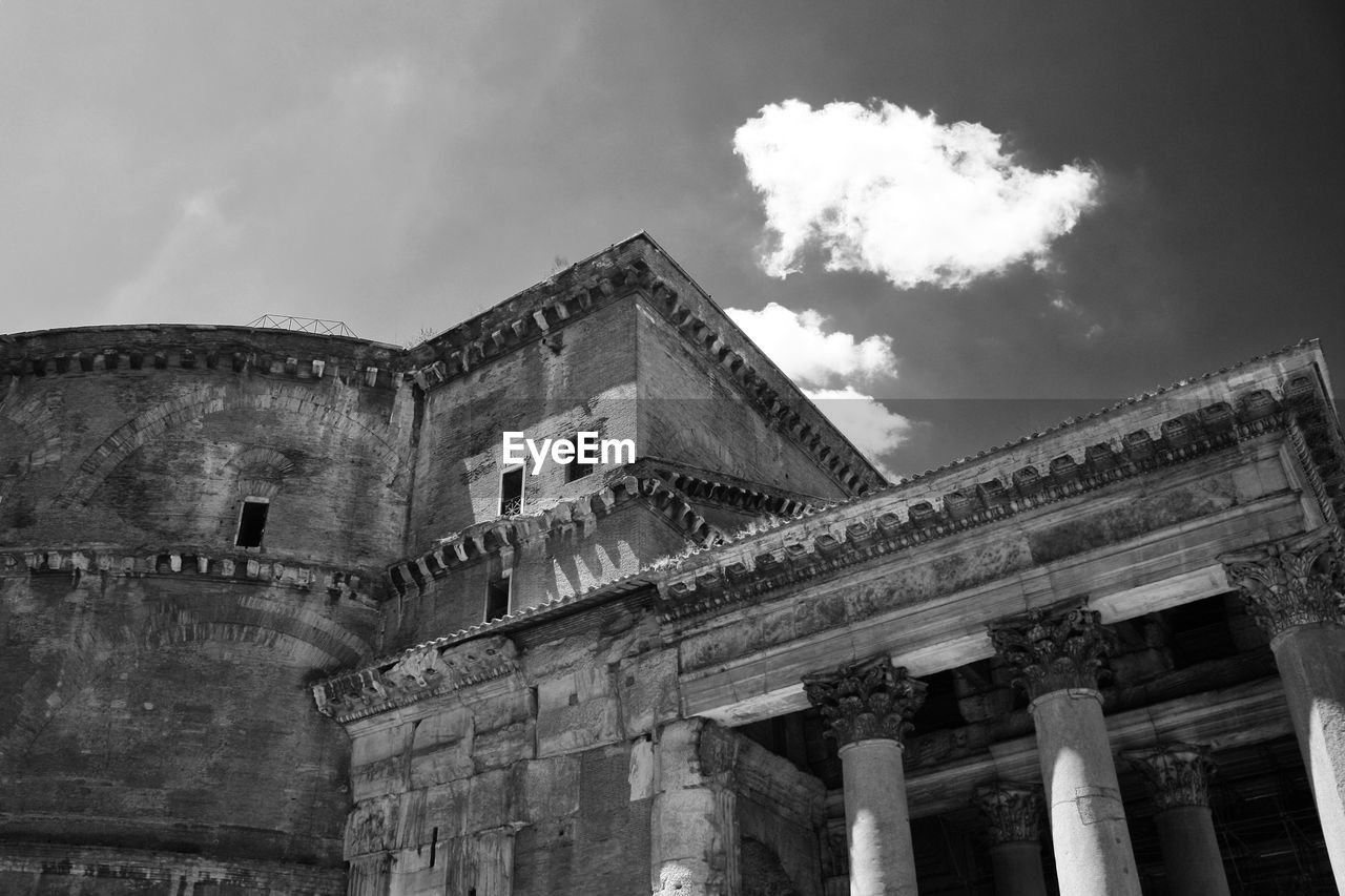Low angle view of historical building pantheon against sky in rome