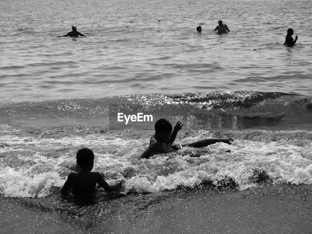 High angle view of people on beach