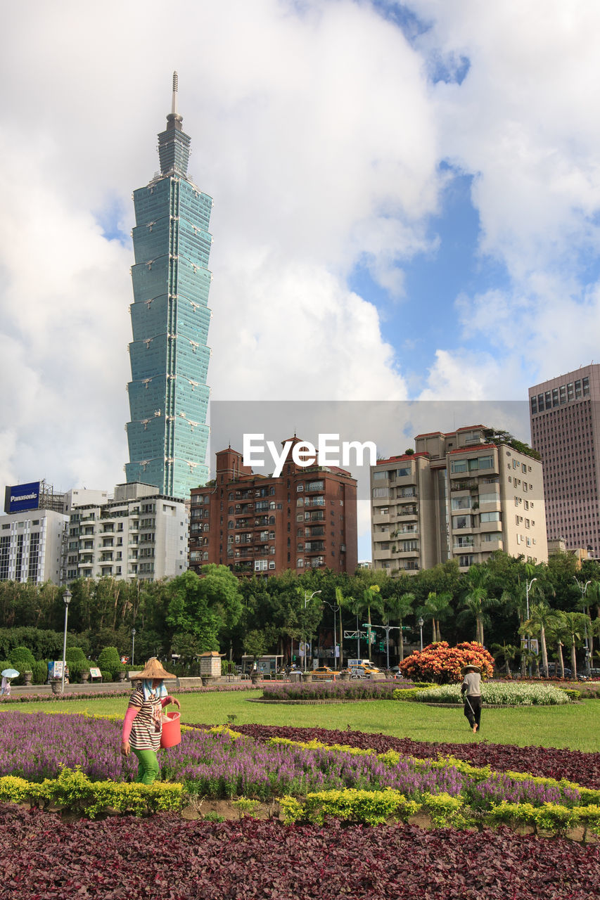 View of city against cloudy sky