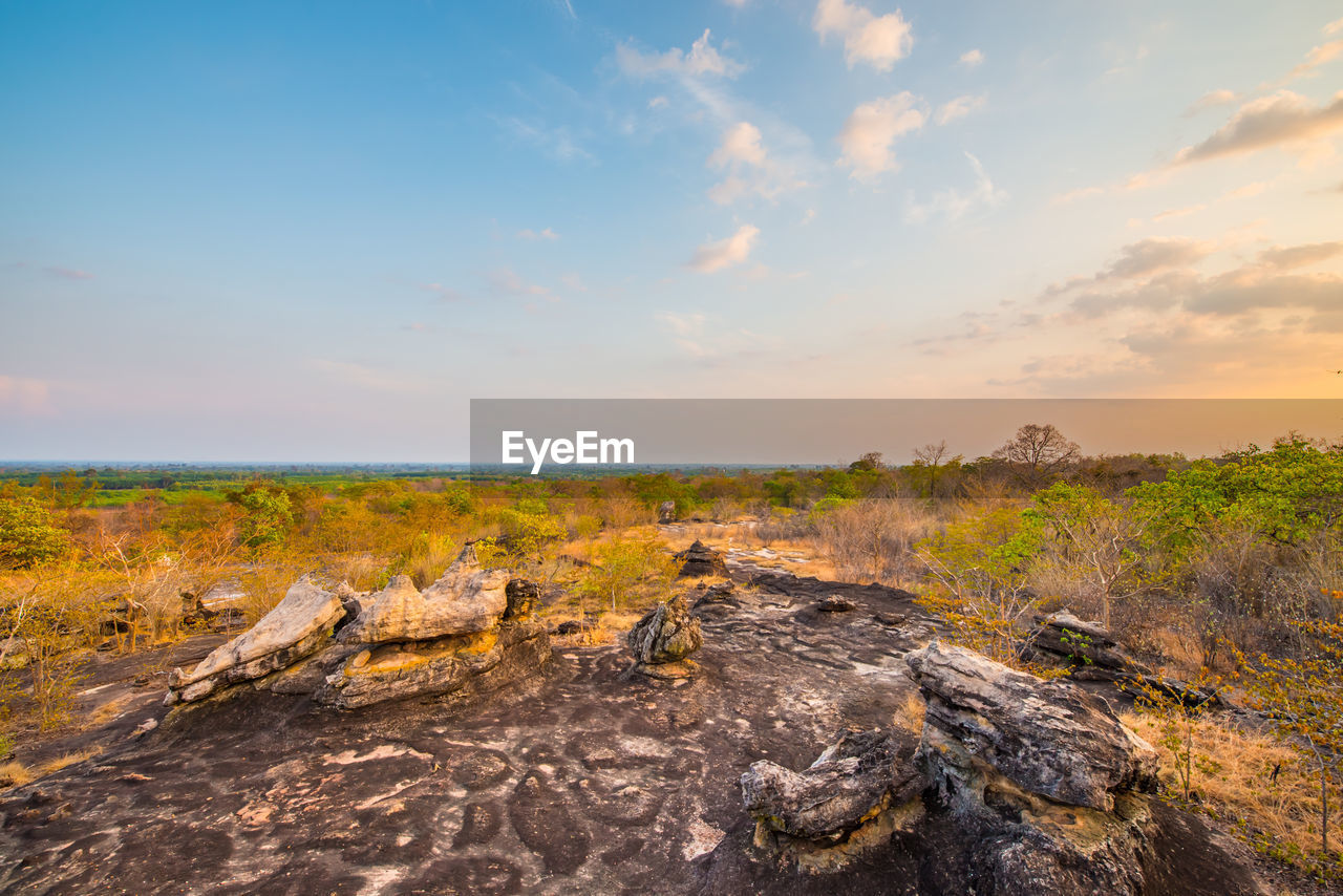 Scenic view of landscape against sky during sunset