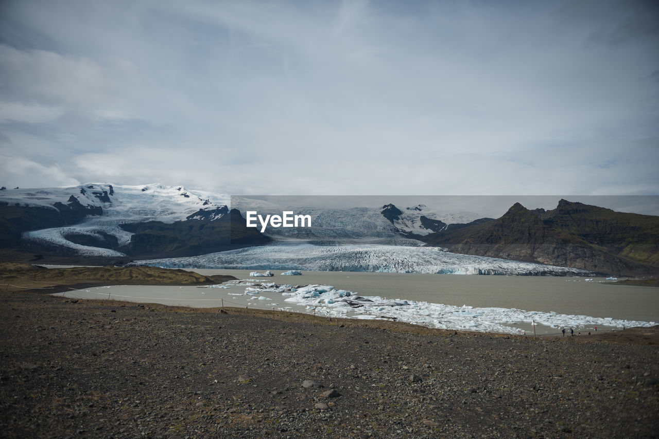 SCENIC VIEW OF LAKE AGAINST SKY DURING WINTER