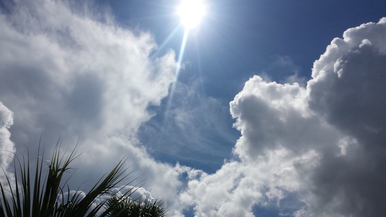 Low angle view of cloudy sky on sunny day