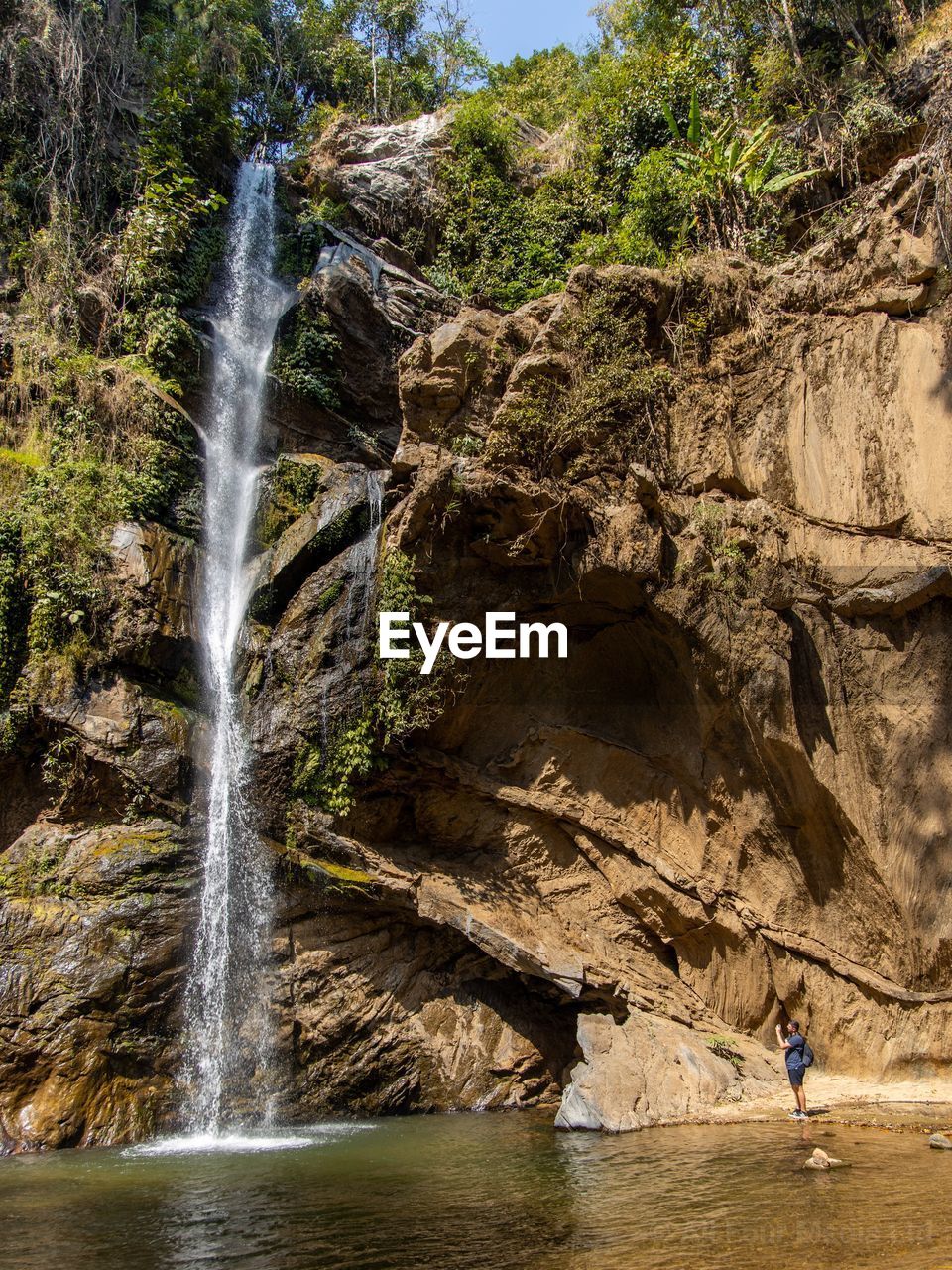 Giant waterfall in the yorkshire dales with perspective or a person