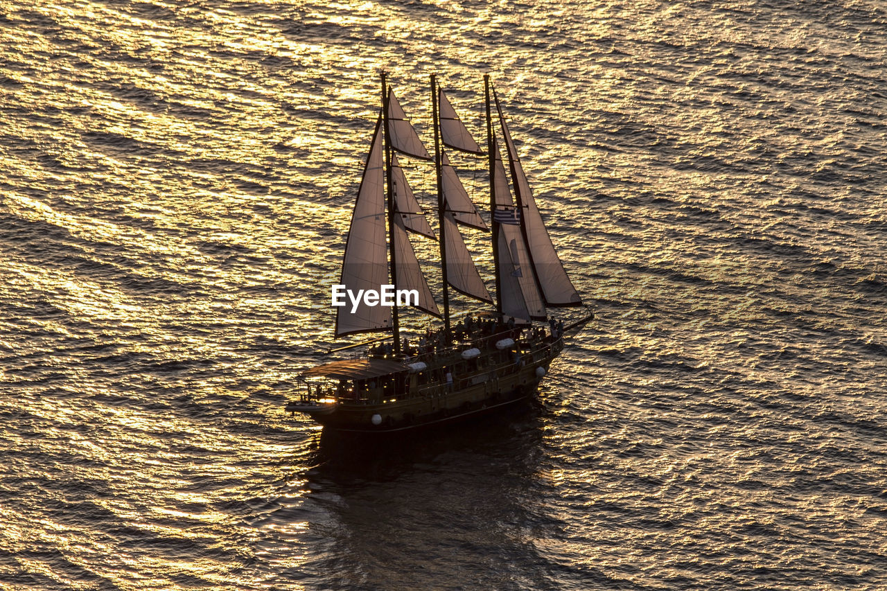 High angle view of ship on sea