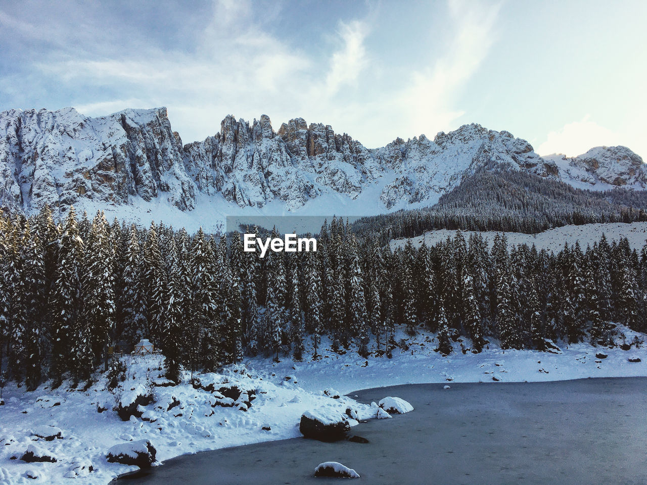 Scenic view of snow covered mountains against sky