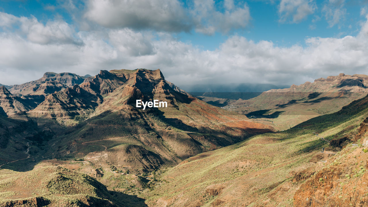 View of mountain range against cloudy sky