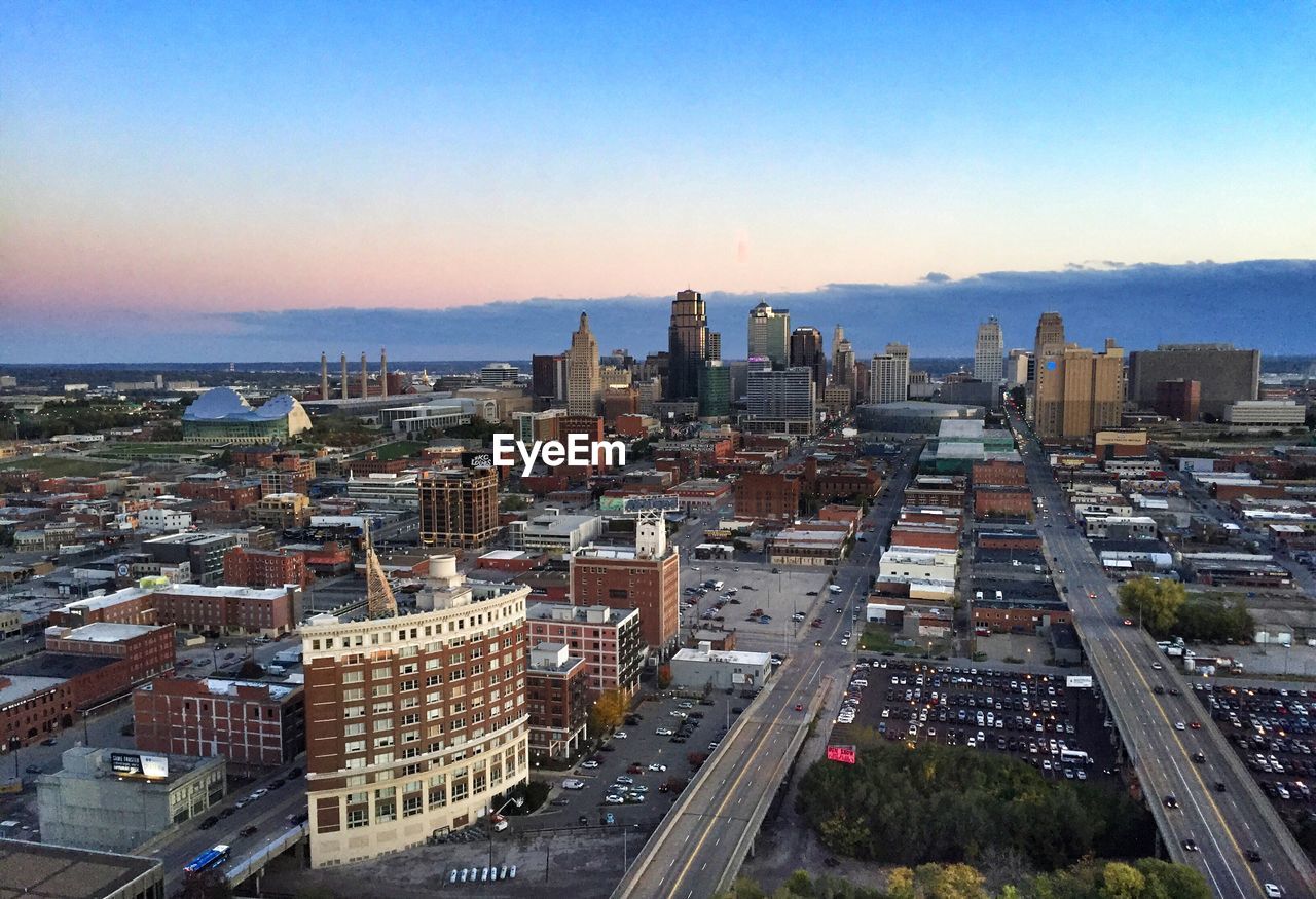 High angle view of city at waterfront