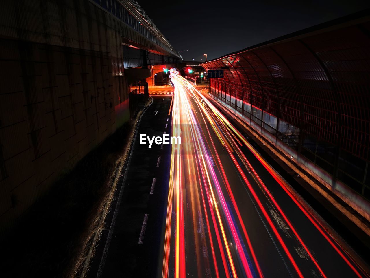 Light trails on road at night