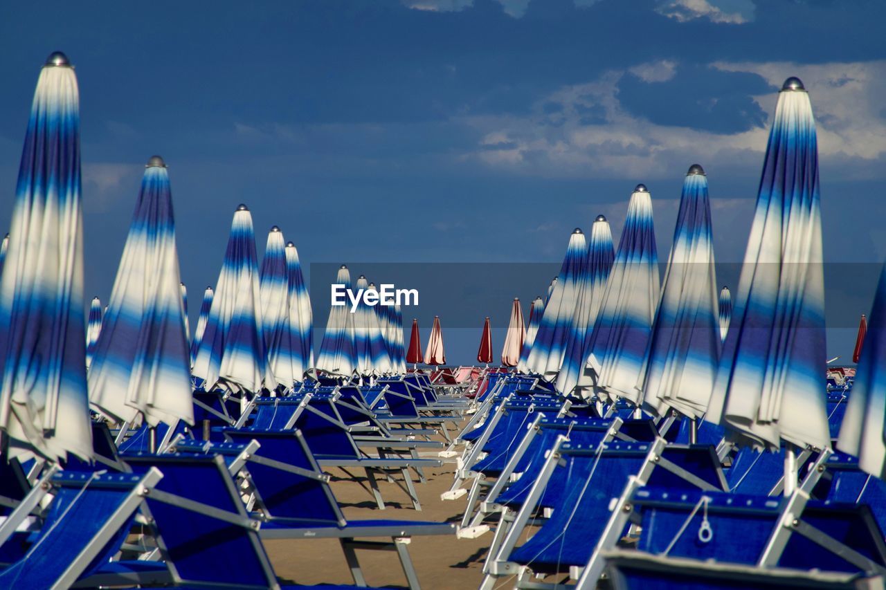 High angle of beach umbrellas 