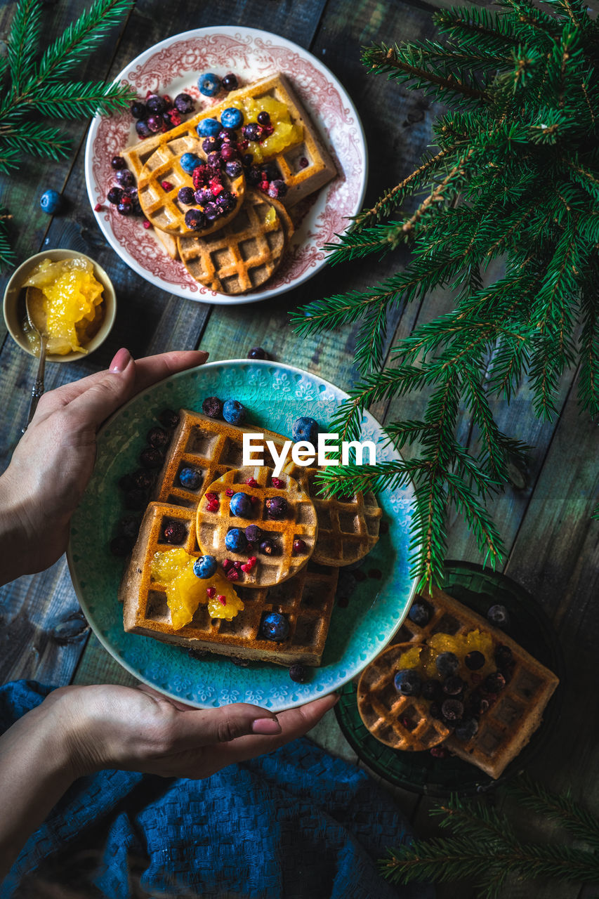 high angle view of food in plate