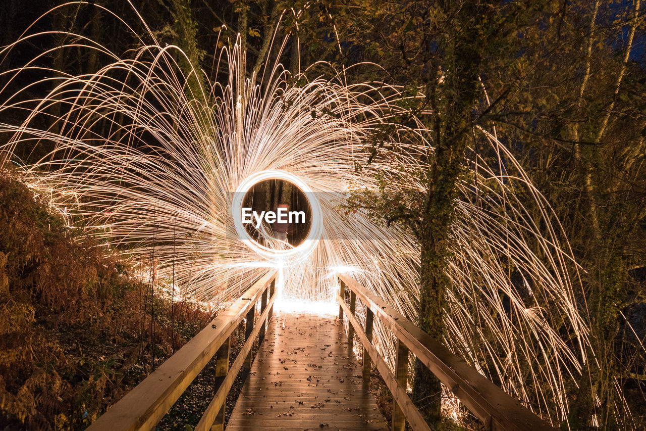 Full frame shot of illuminated footbridge at night