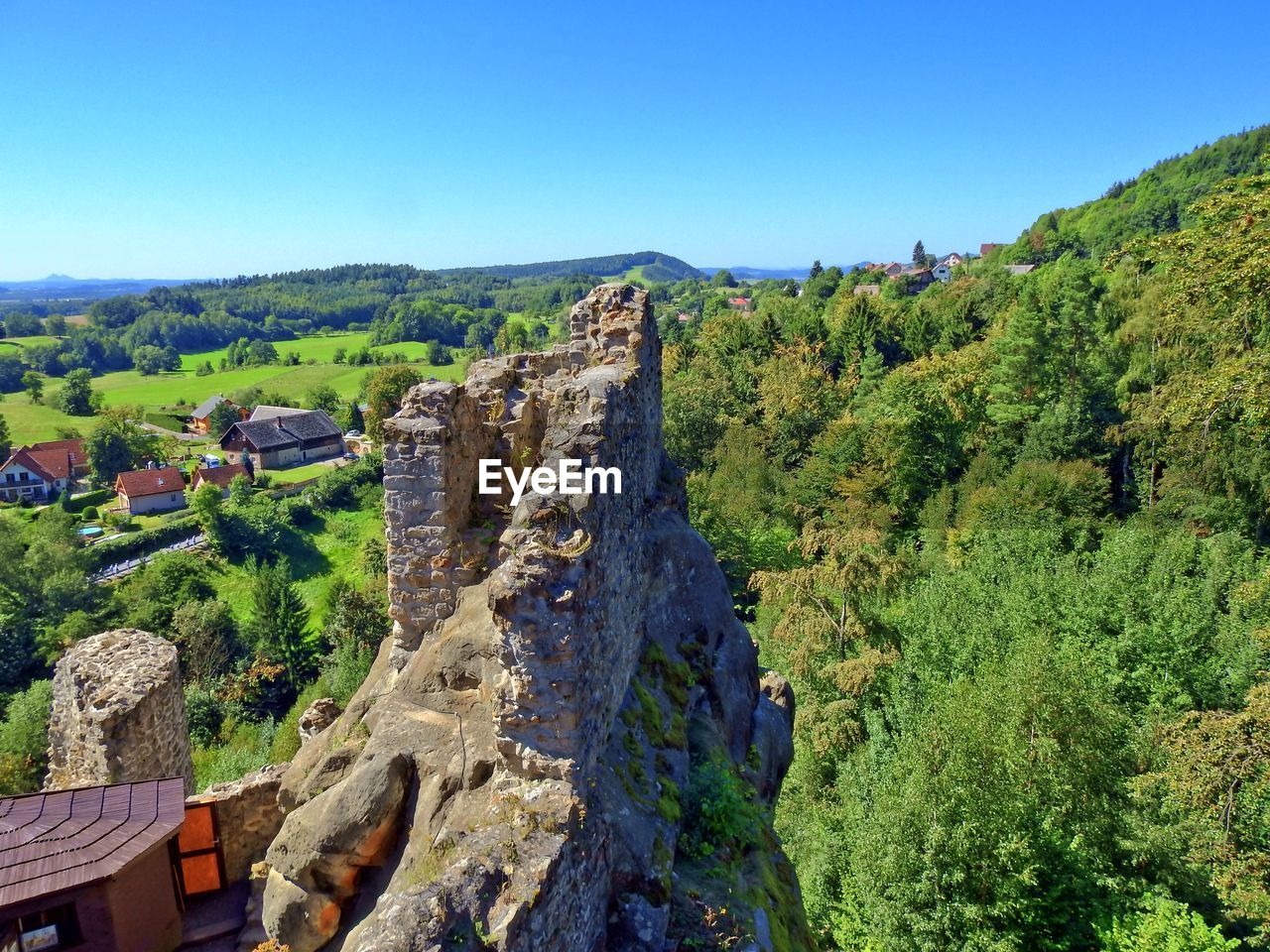 Scenic view of landscape against clear blue sky