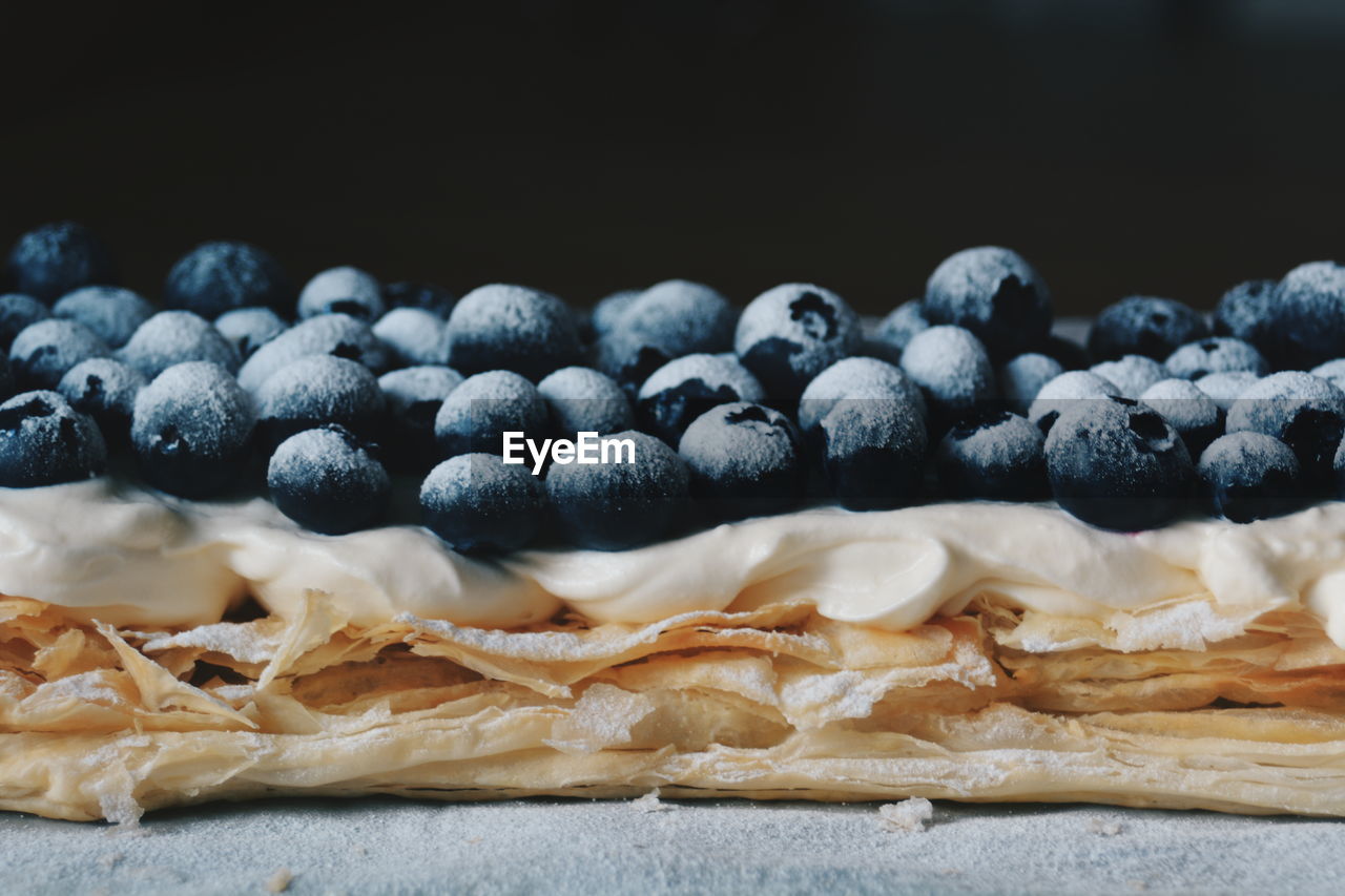 Close-up of puff pastry on table