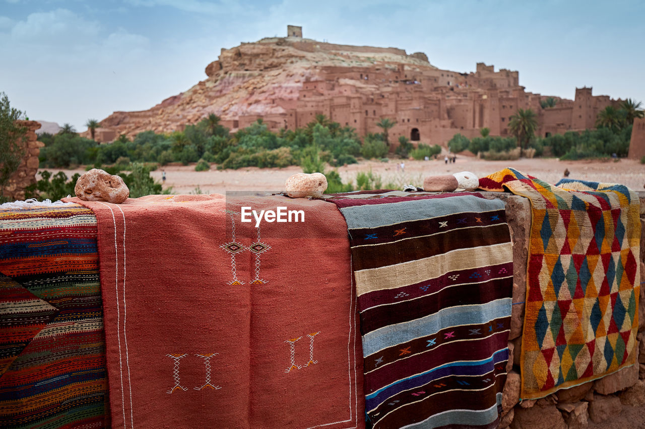 Multic-colored, hand woven carpets and rugs ait ben haddou kasbah, morocco