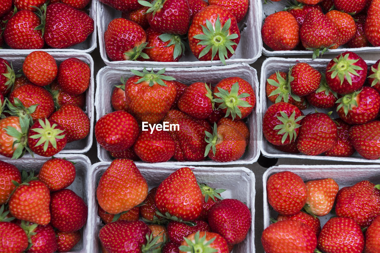 Full frame shot of strawberries in container
