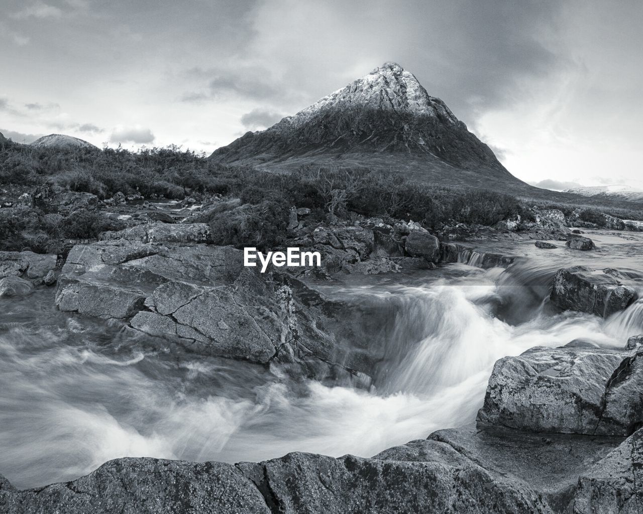 SCENIC VIEW OF WATERFALL AGAINST MOUNTAIN