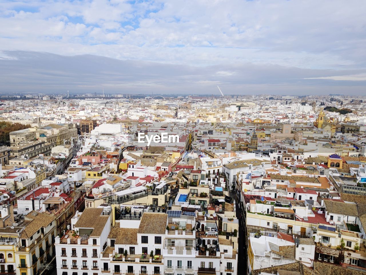 High angle shot of townscape against sky