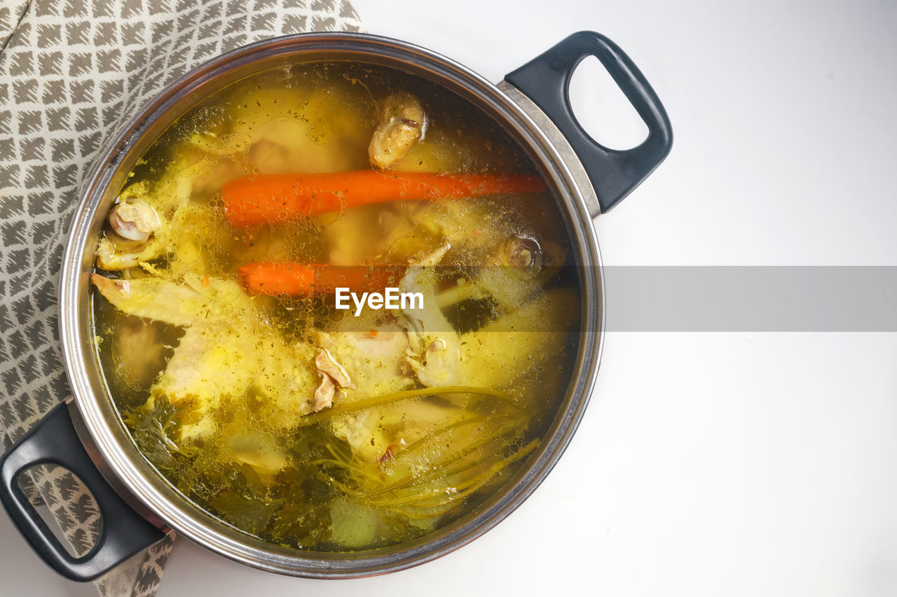 close-up of soup in bowl on table