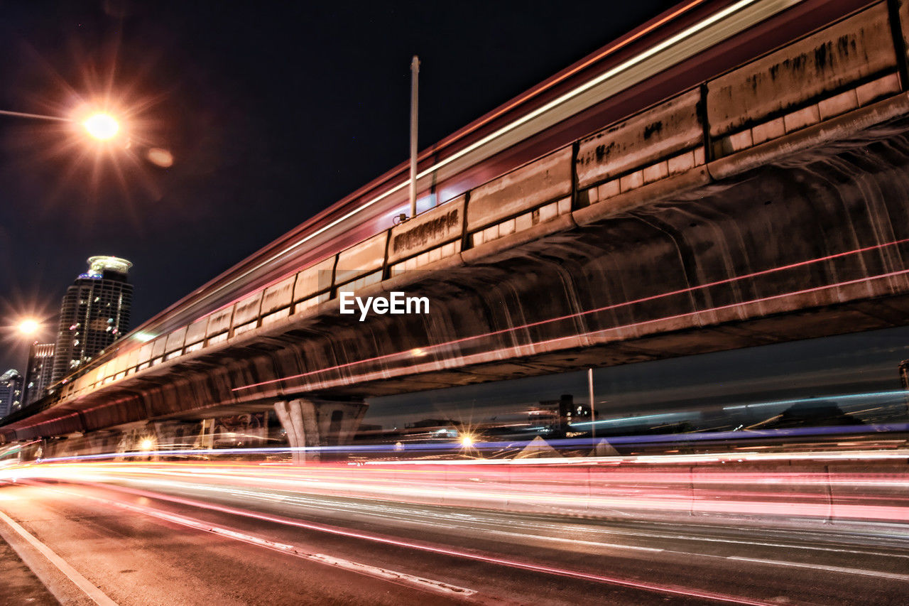 Light trails on road at night