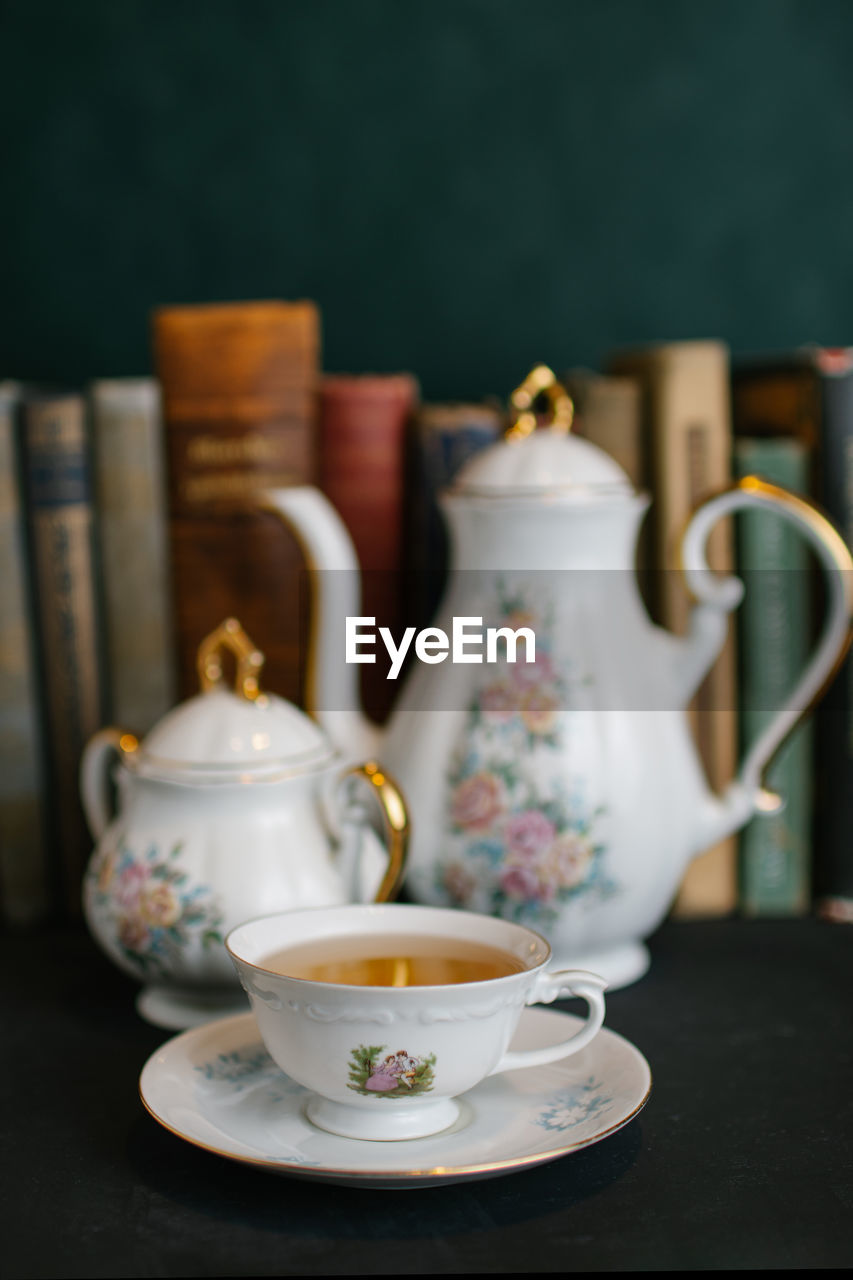 Close-up of teapot on table