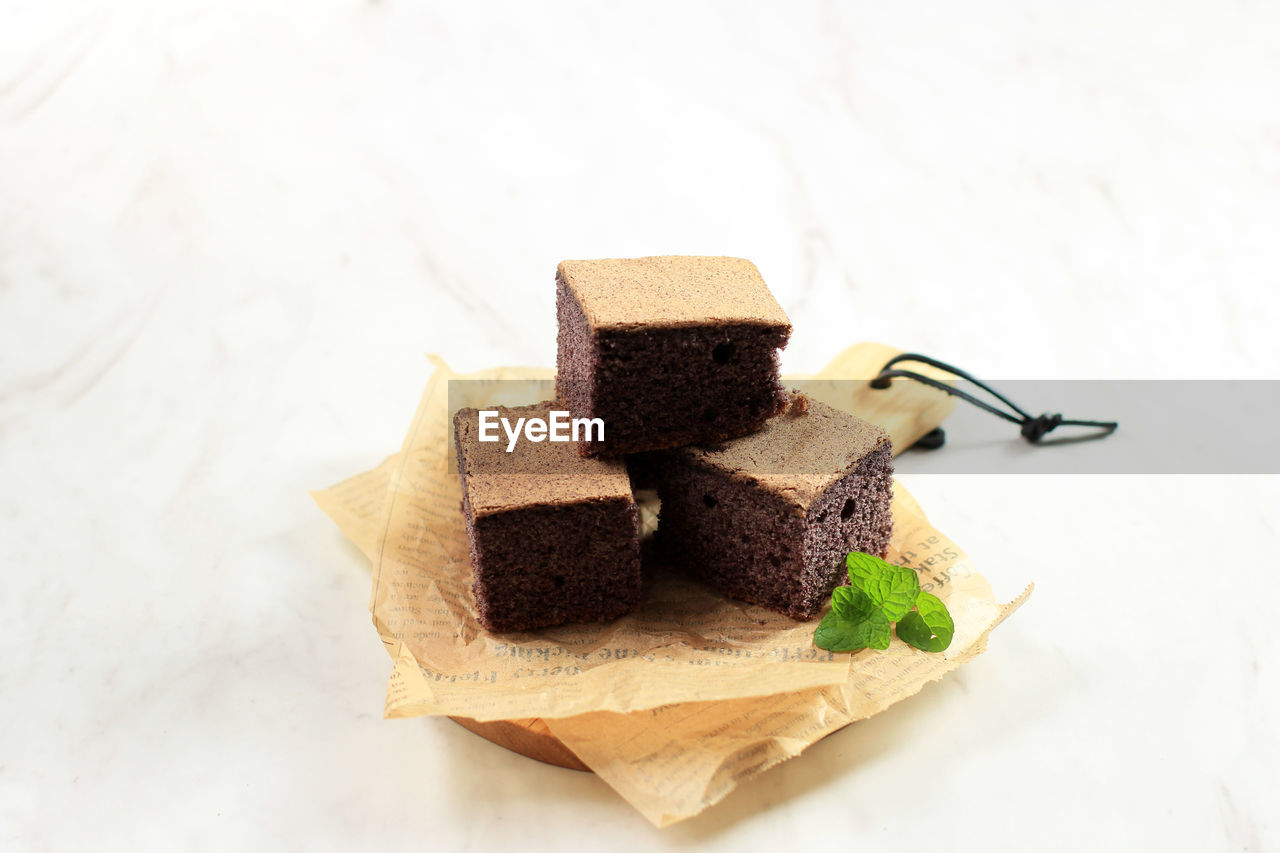 Selected focus black glutinous rice chiffon cake. soft and moist sliced cake, 