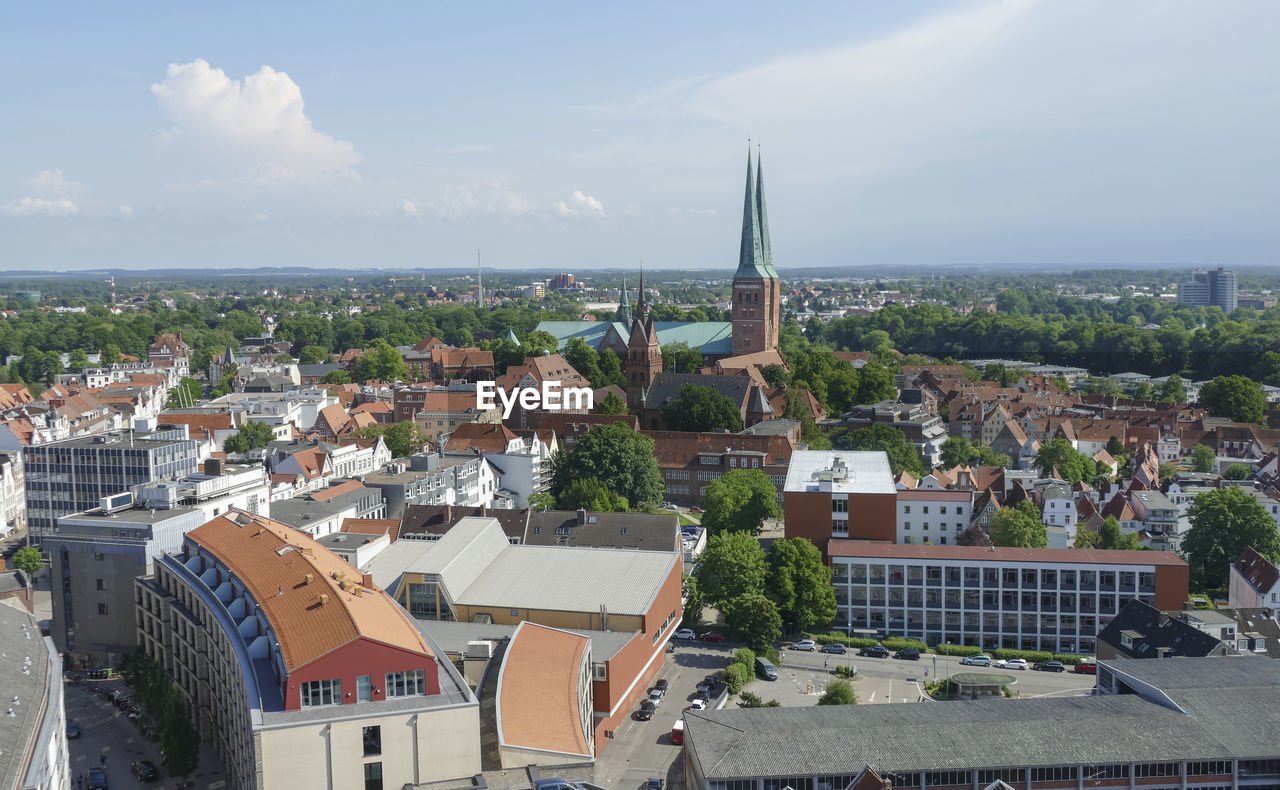 Aerial view of the hanseatic city of lübeck, a city in northern germany