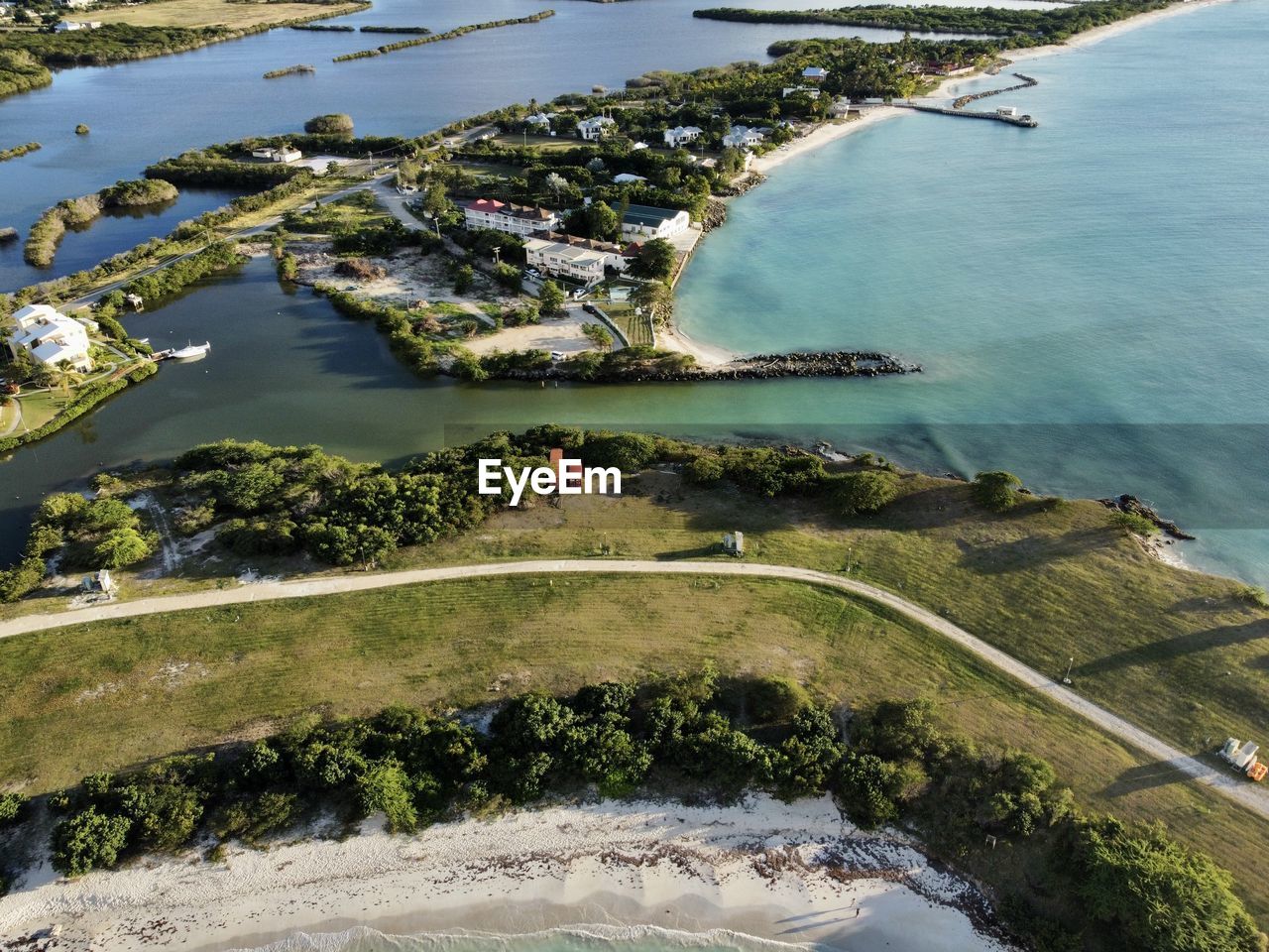 high angle view of sea and lake