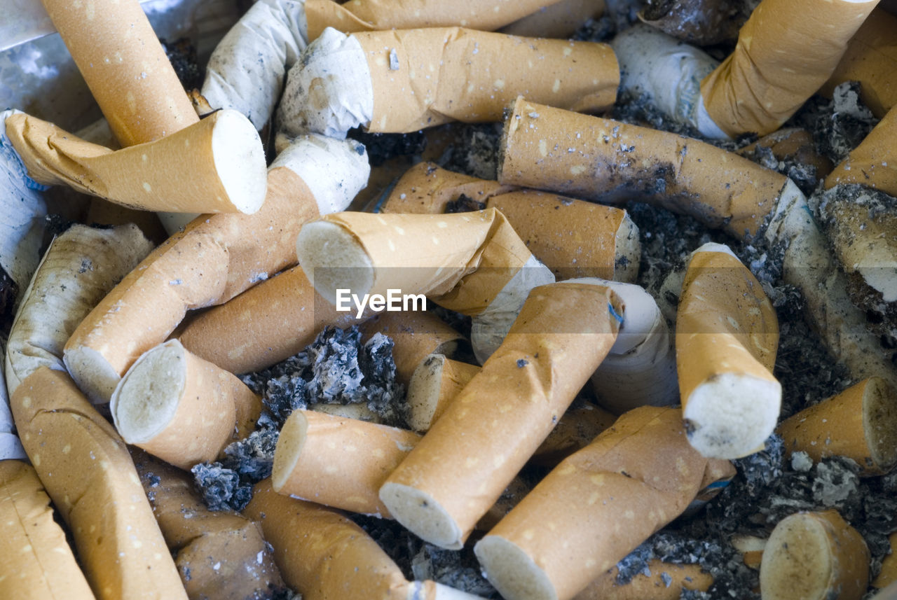 Full frame shot of burnt cigarettes