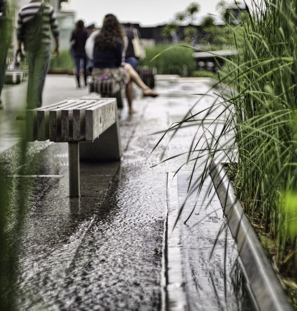 Low angle view of footpath with benches