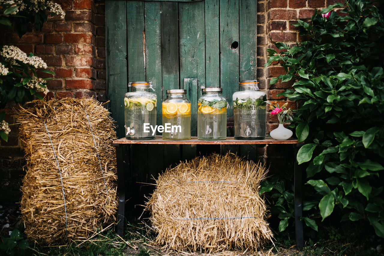 Food in jars on table 