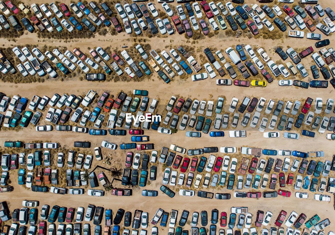 Directly above shot of cars at parking lot