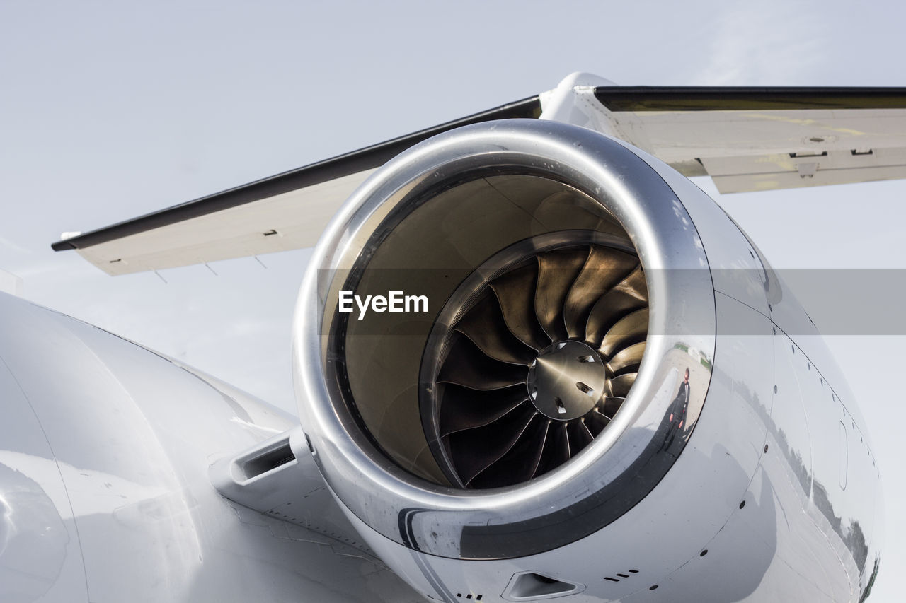 Close-up of aircraft jet engine