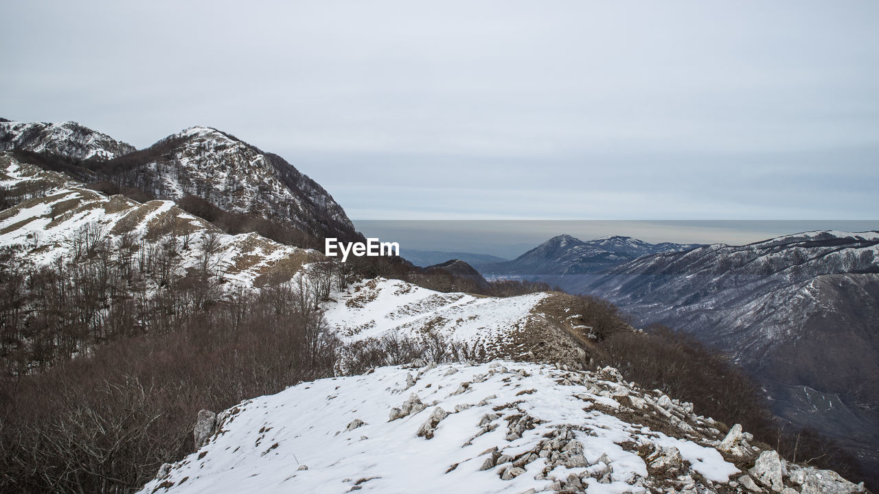 Scenic view of snowcapped mountains against sky