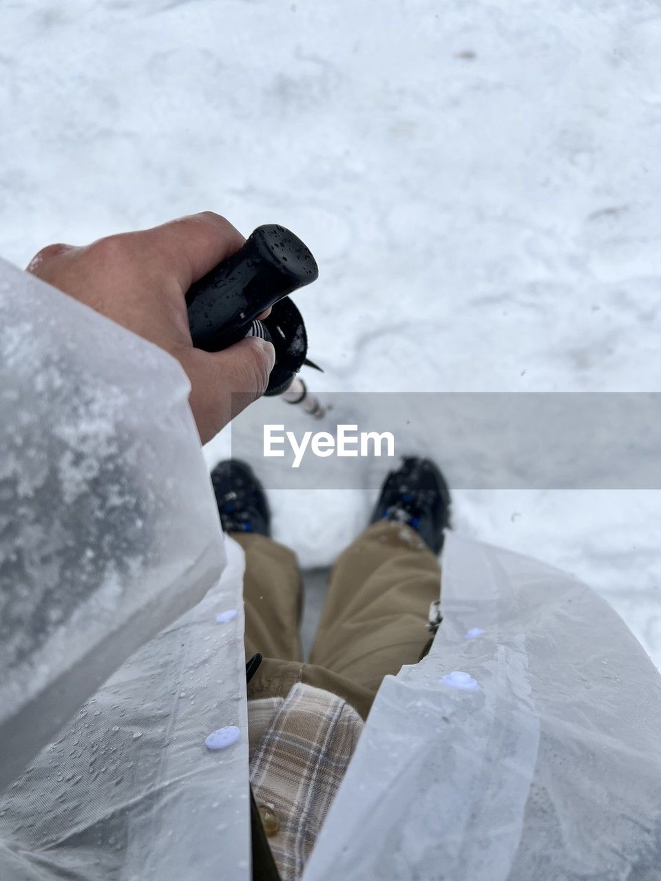 Low section of man snowflakes 