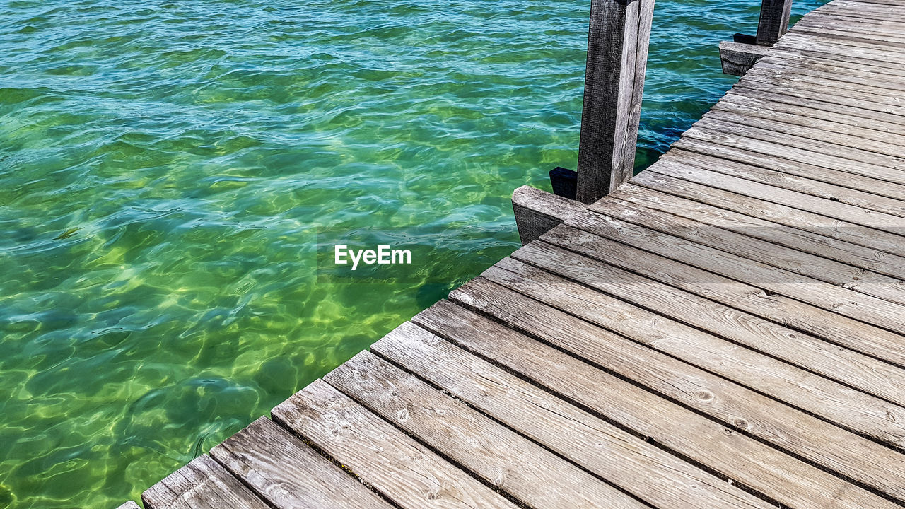 High angle view of pier over lake