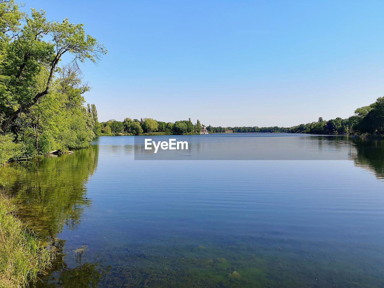 SCENIC VIEW OF LAKE AGAINST CLEAR SKY