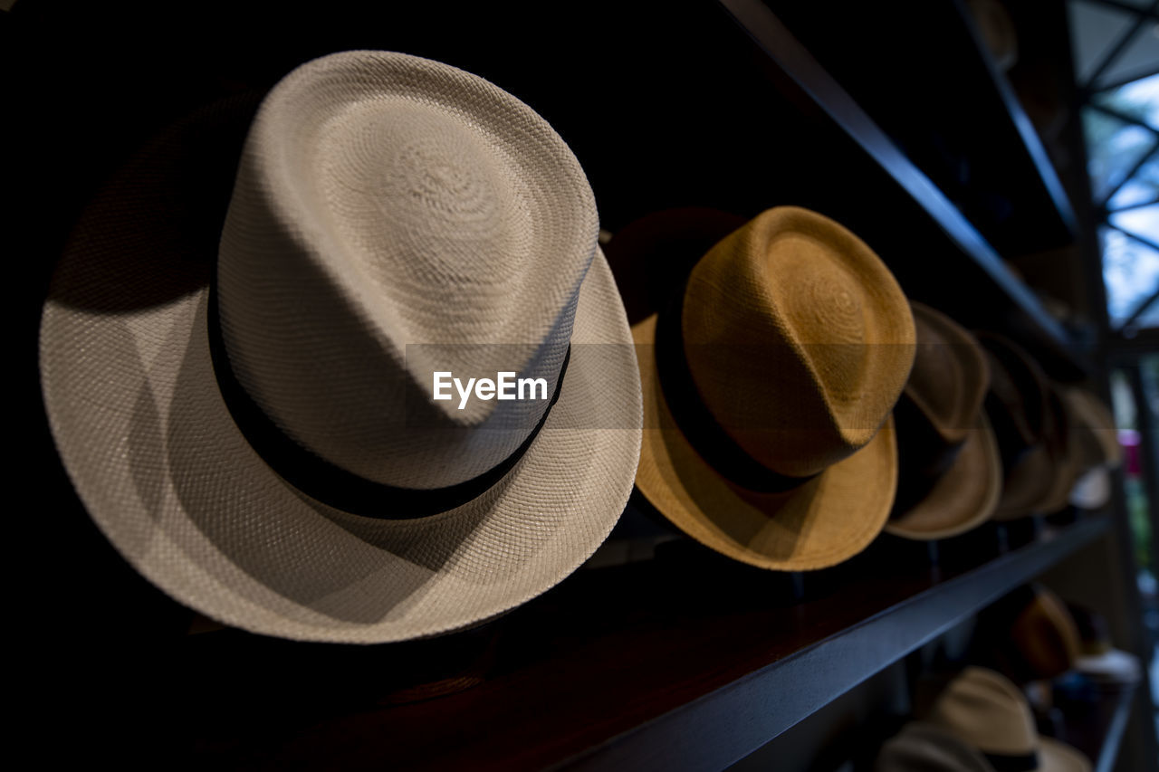 View of hats on shelf for sale