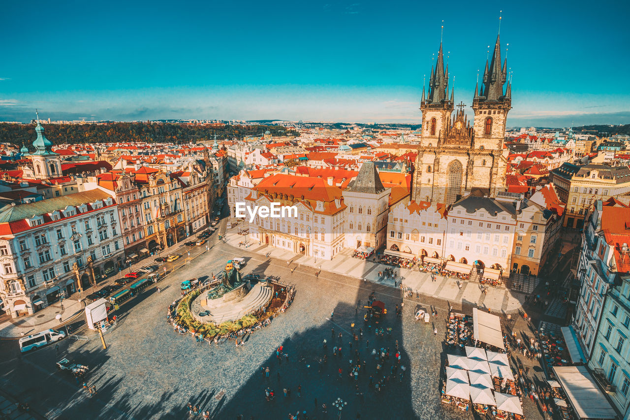 High angle view of church in town