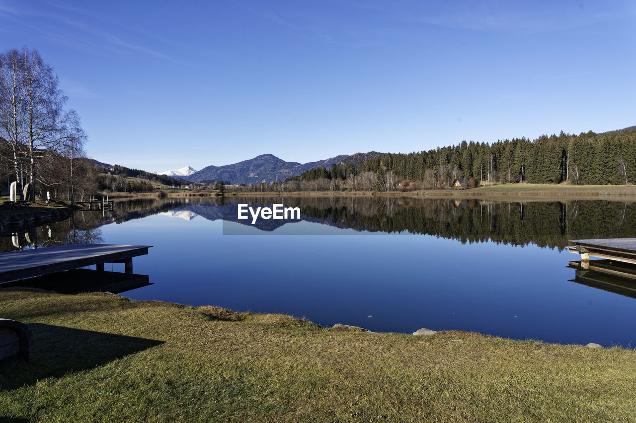 SCENIC VIEW OF LAKE BY TREES AGAINST SKY