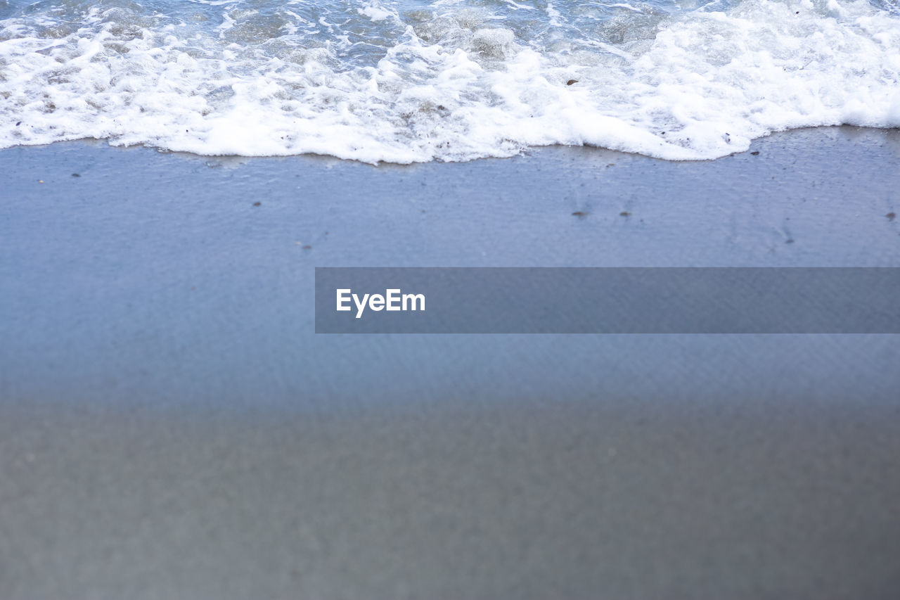 HIGH ANGLE VIEW OF WAVES ON BEACH