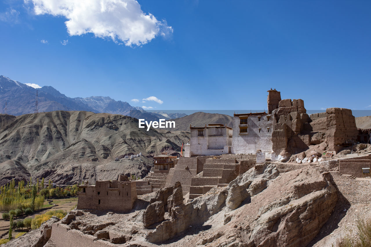 View of castle on mountain against sky leh ladakh