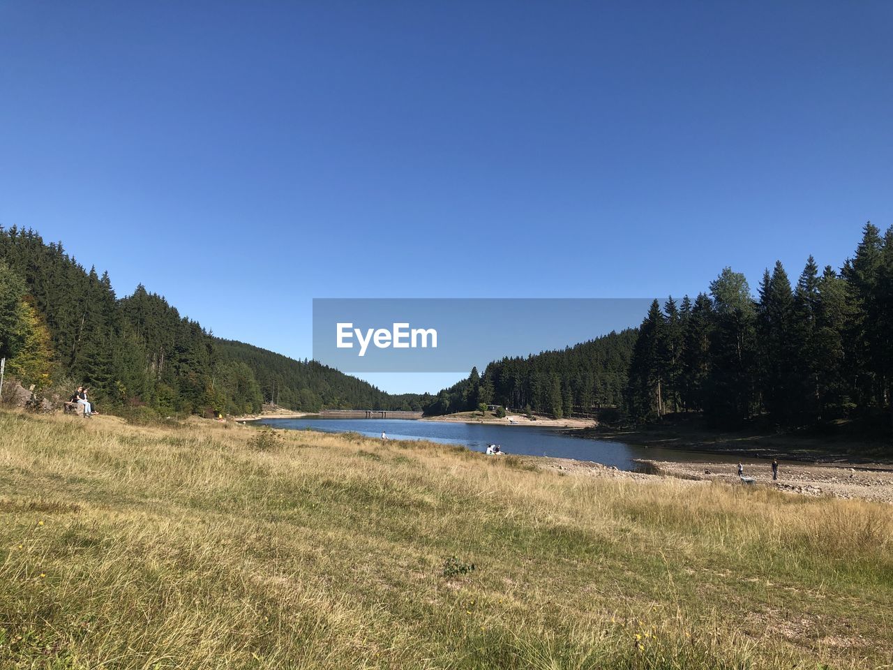 Scenic view of lake against clear sky